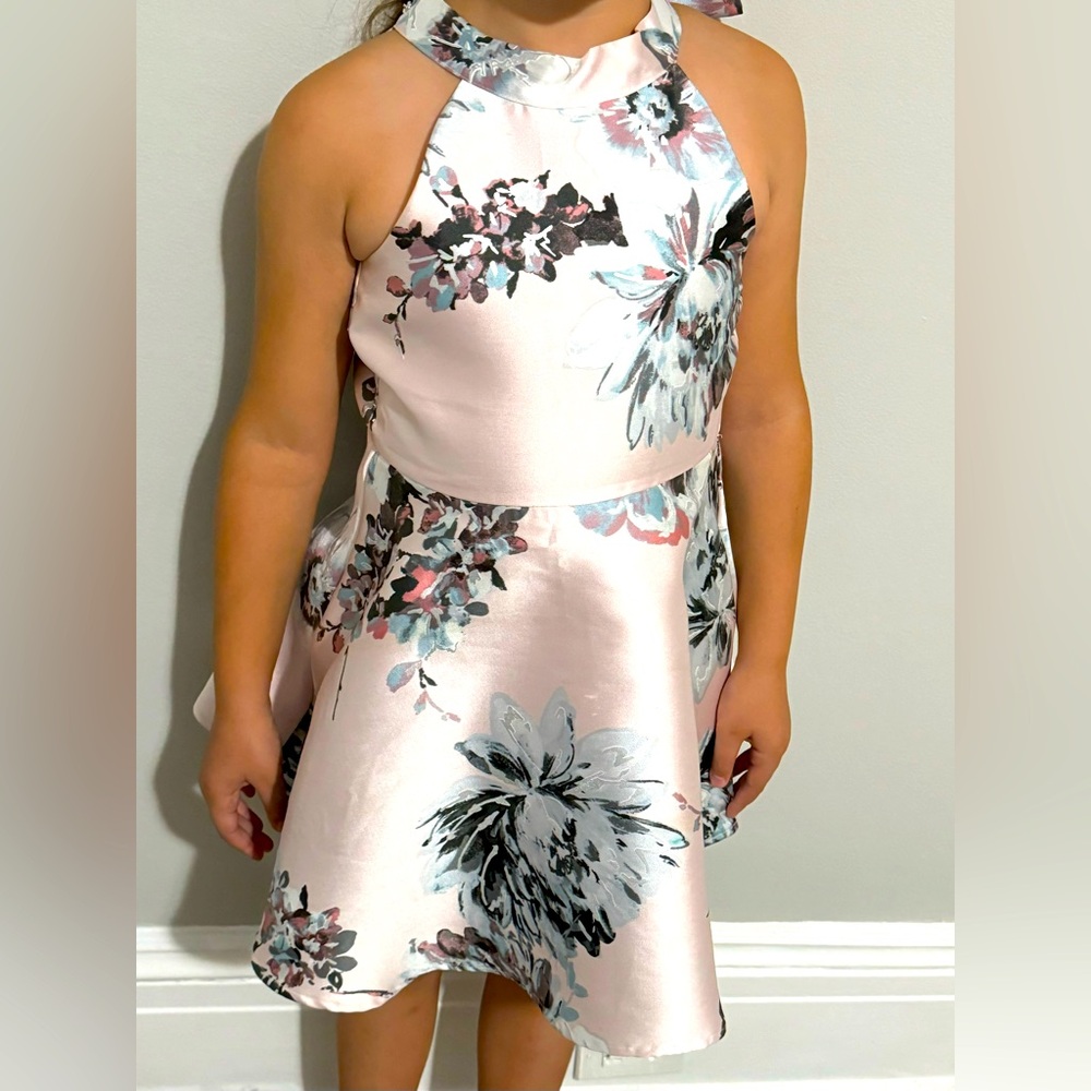 Zunie Floral High-Neck Bow Dress